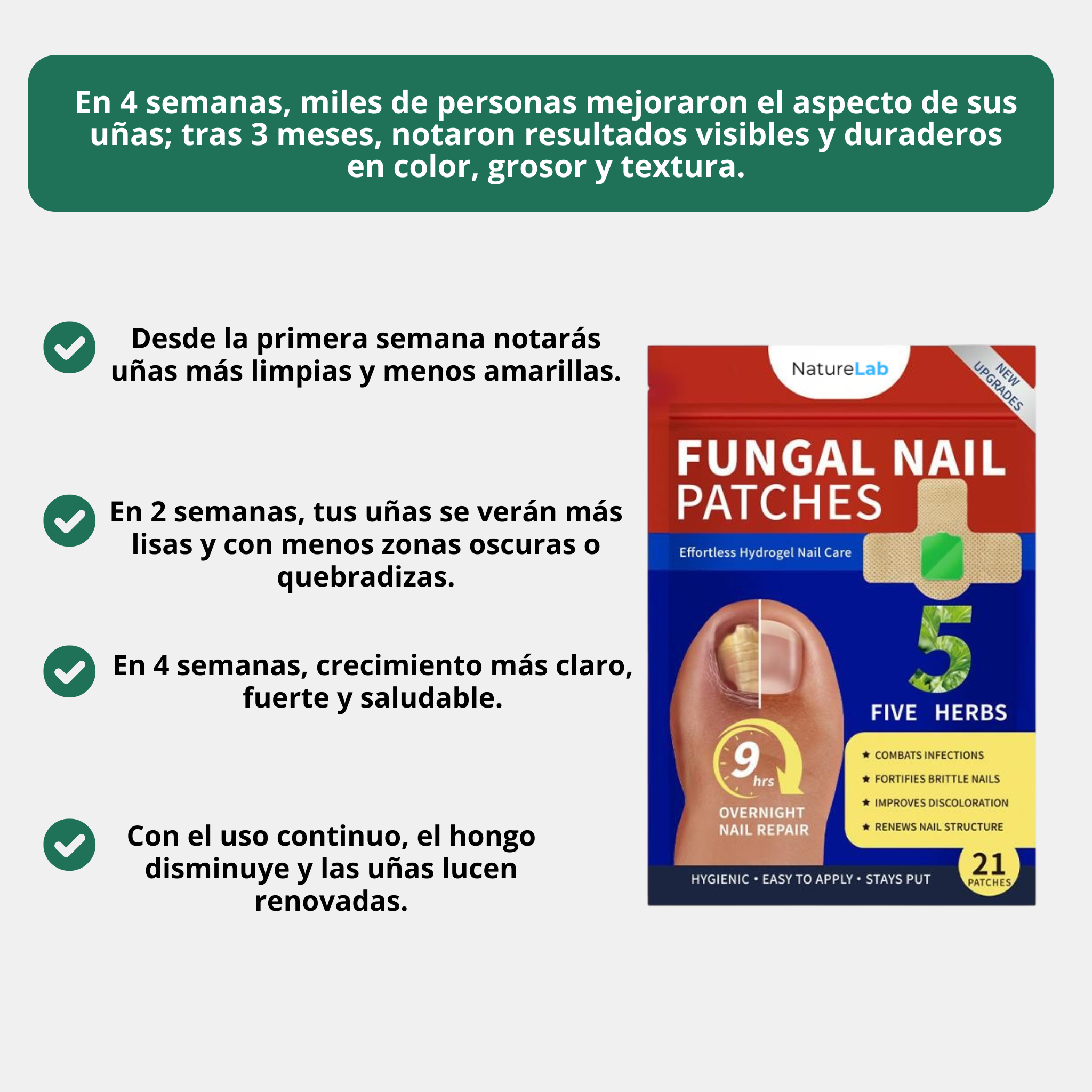 Parches Antihongos para Uñas NaturLab® - Elimina la apariencia del hongo desde la raíz