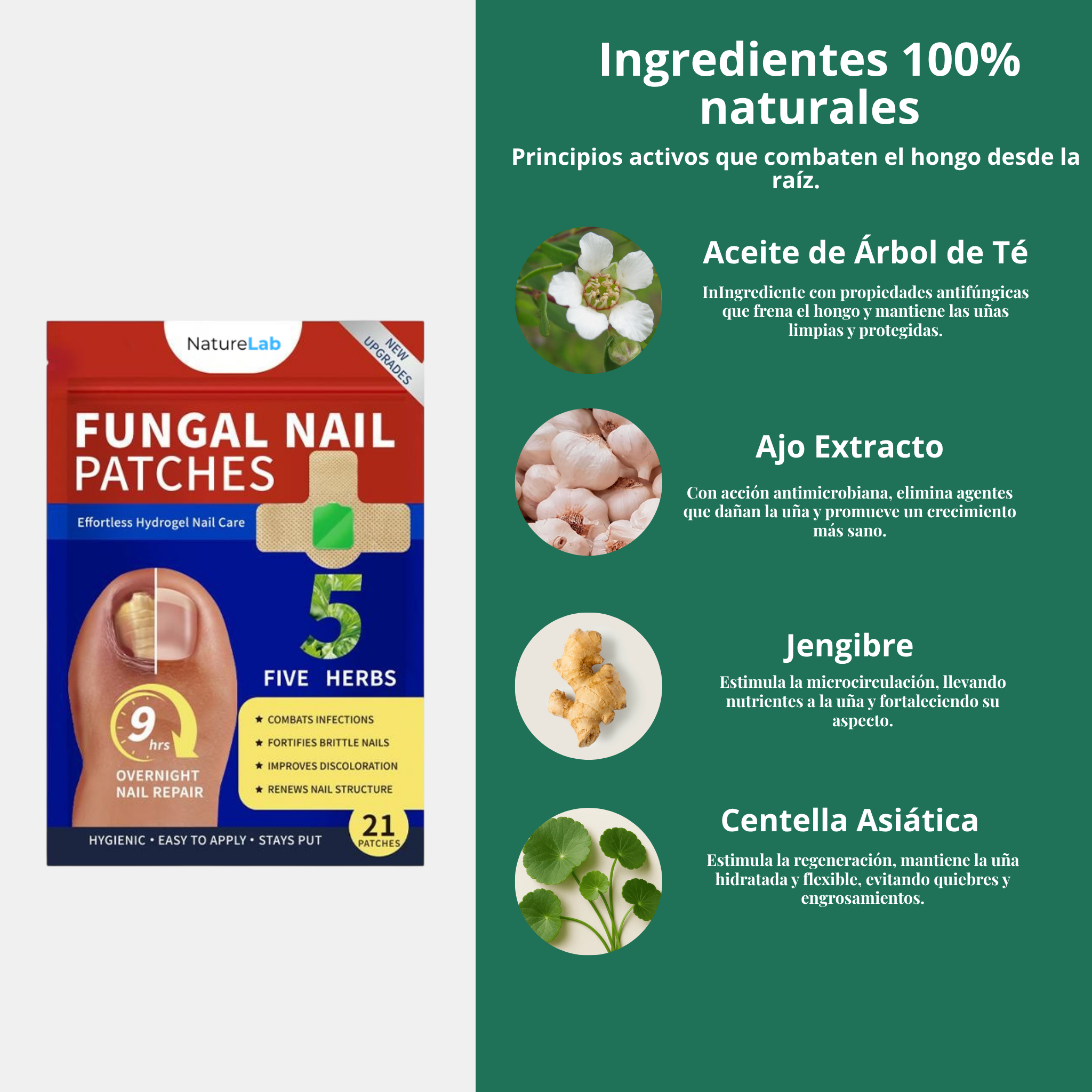 Parches Antihongos para Uñas NaturLab® - Elimina la apariencia del hongo desde la raíz